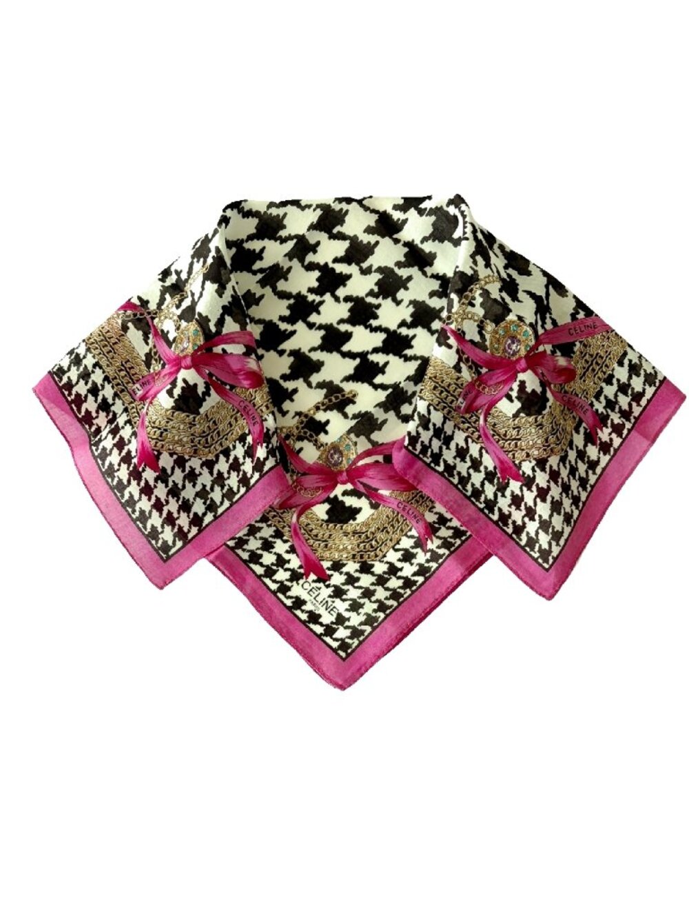 Celine Paris Vintage Houndstooth Cotton Scarf
